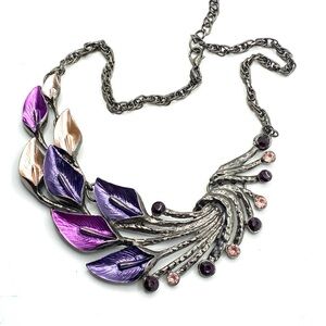 Gunmetal Gray Purple Lavender Floral Statement Necklace